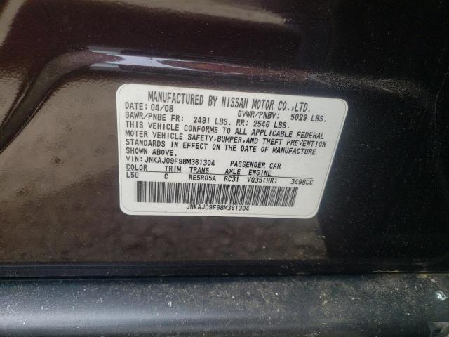 JNKAJ09F98M361304 - 2008 INFINITI EX35 BASE Կարմիր լուսանկար 10