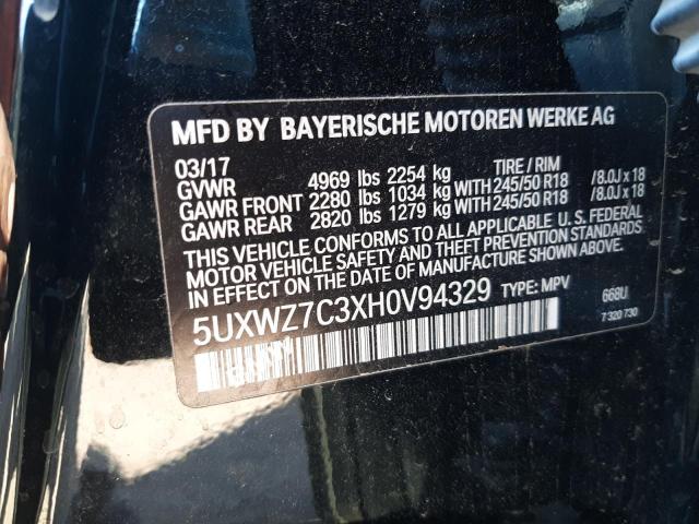 5UXWZ7C3XH0V94329 - 2017 BMW X3 SDRIVE2 BLACK photo 10