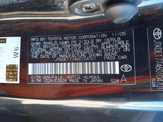 JTKDE177460104701 - 2006 TOYOTA SCION TC ნაცრისფერი ფოტო 10