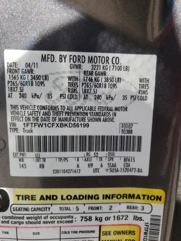 1FTFW1CFXBKD56199 - 2011 FORD F150 SUPER GRAY photo 10