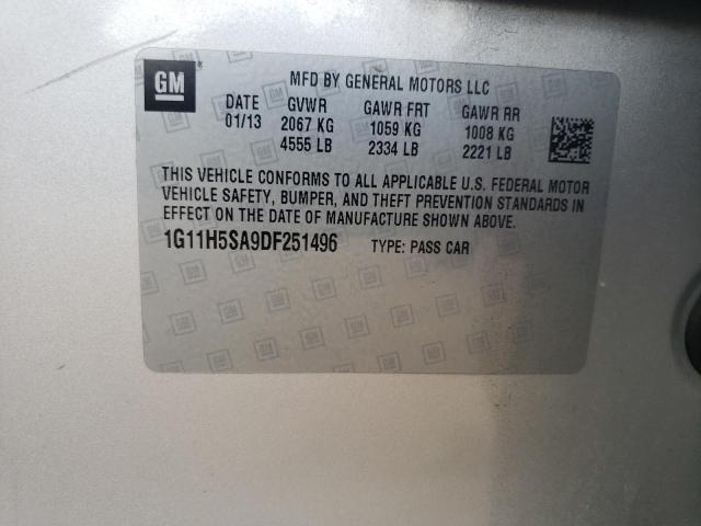 1G11H5SA9DF251496 - 2013 CHEVROLET MALIBU LTZ ვერცხლისფერი ფოტო 10