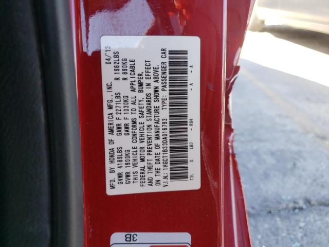 1HGCT1B33DA016793 - 2013 HONDA ACCORD LX- RED photo 10