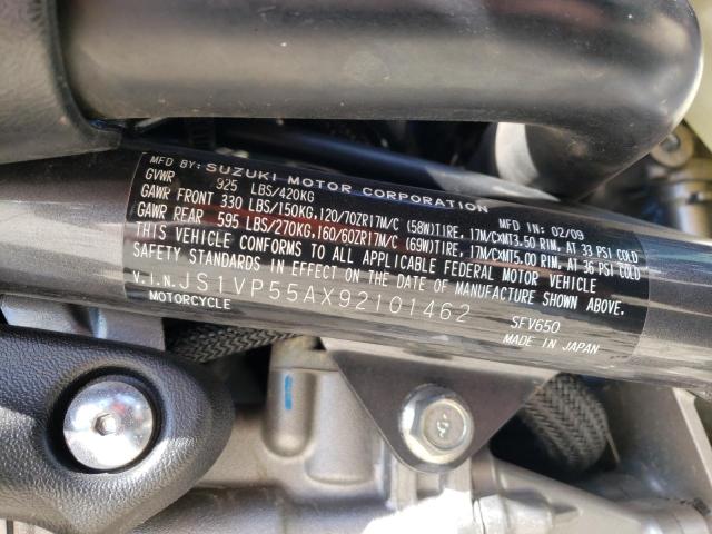 JS1VP55AX92101462 - 2009 SUZUKI SFV650 BLACK photo 10