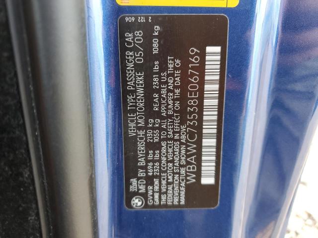 WBAWC73538E067169 - 2008 BMW 335 XI BLUE photo 10