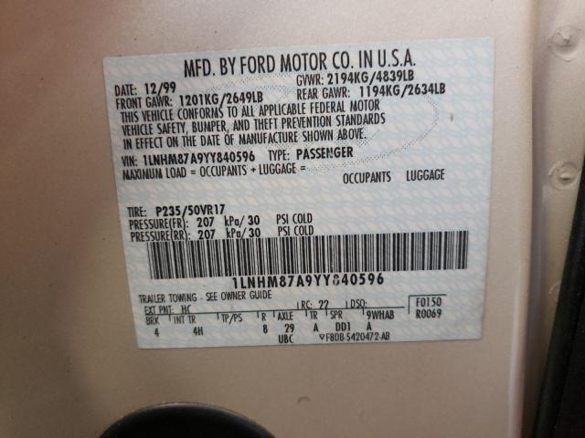 1LNHM87A9YY840596 - 2000 LINCOLN LS 米色 照片 10