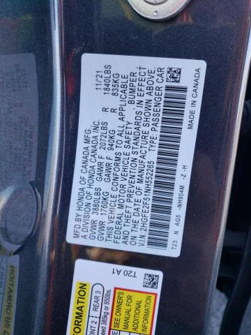 2HGFE2F51NH552265 - 2022 HONDA CIVIC SPOR 灰色 照片 10