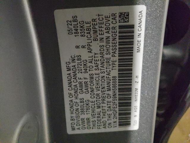 2HGFE2F59NH586888 - 2022 HONDA CIVIC SPOR GRAY photo 10