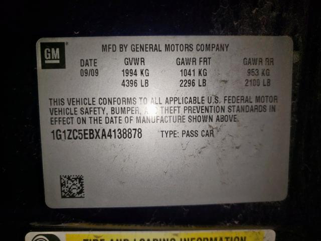 1G1ZC5EBXA4138878 - 2010 CHEVROLET MALIBU 1LT 蓝色 照片 10