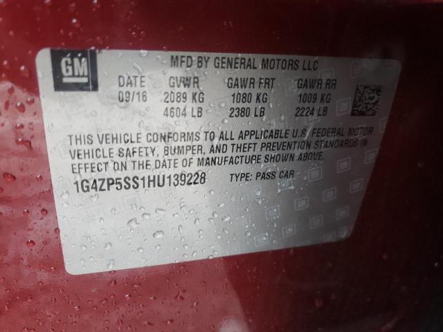 1G4ZP5SS1HU139228 - 2017 BUICK LACROSSE E RED photo 10