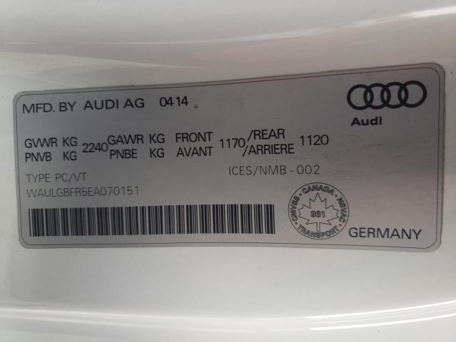 WAULGBFR5EA070151 - 2014 AUDI S5 PREMIUM WHITE photo 10