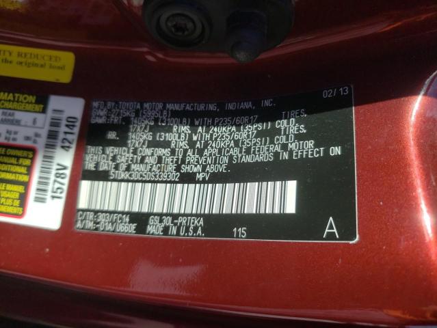 5TDKK3DC5DS339302 - 2013 TOYOTA SIENNA LE BURGUNDY photo 10