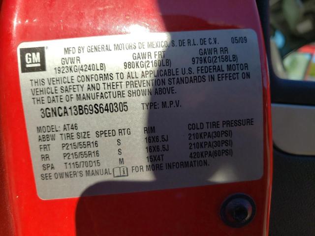 3GNCA13B69S640305 - 2009 CHEVROLET HHR LS RED photo 10