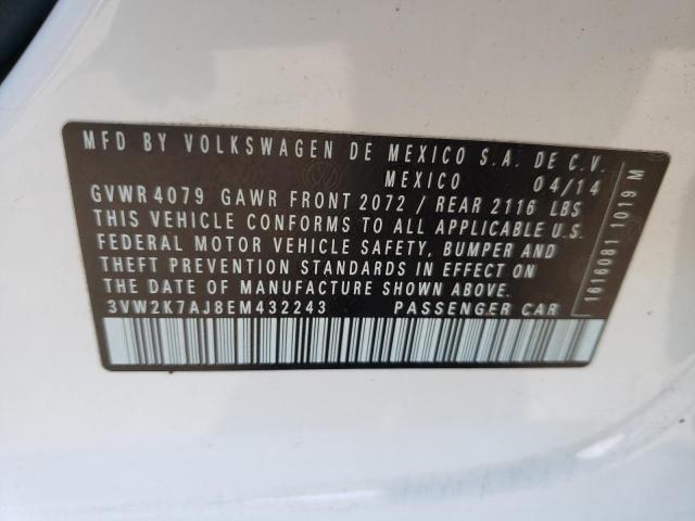 3VW2K7AJ8EM432243 - 2014 VOLKSWAGEN JETTA BASE 白色 照片 10