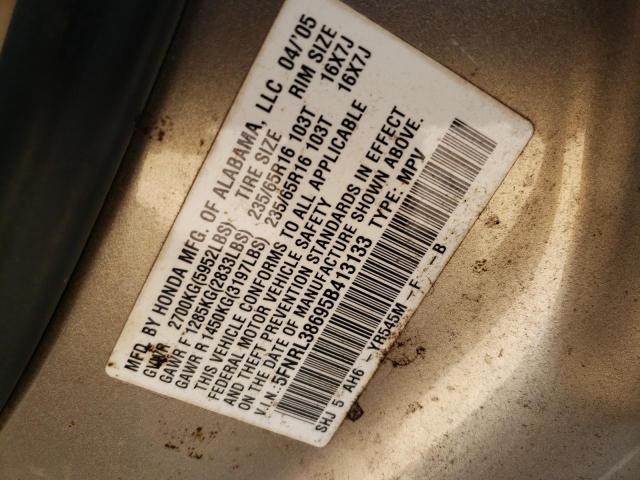 5FNRL38695B413133 - 2005 HONDA ODYSSEY EX GOLD photo 10