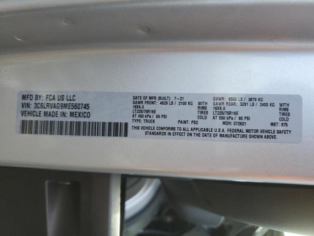 3C6LRVAG9ME560745 - 2021 RAM PROMASTER 银色 照片 10