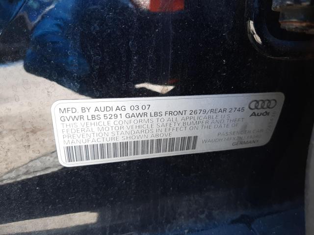 WAUDH74FX7N139340 - 2007 AUDI A6 3.2 QUA BLACK photo 10