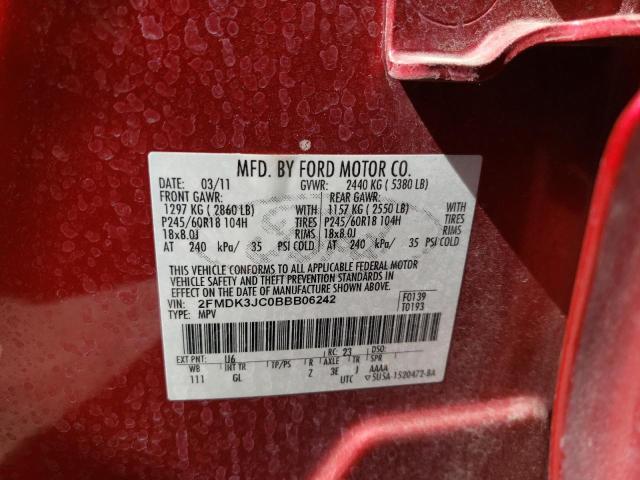 2FMDK3JC0BBB06242 - 2011 FORD EDGE SEL RED photo 10