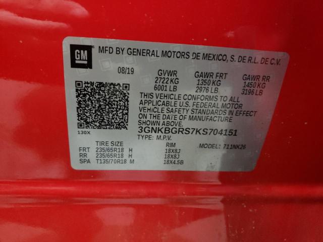 3GNKBGRS7KS704151 - 2019 CHEVROLET BLAZER 2LT RED photo 10