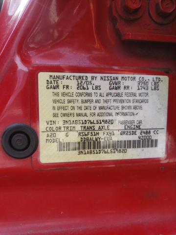 3N1AB51D76L519820 - 2006 NISSAN SENTRA SE- RED photo 10