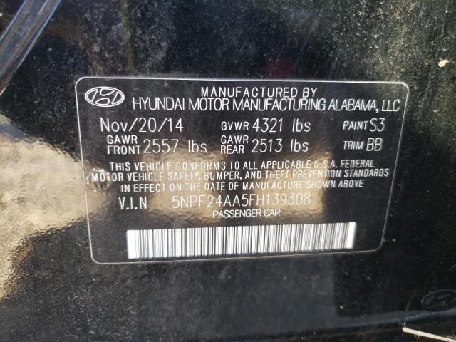 5NPE24AA5FH139308 - 2015 HYUNDAI SONATA ECO BLACK photo 10