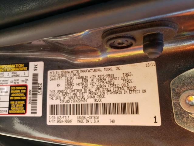 5TFUW5F19CX226434 - 2012 TOYOTA TUNDRA DOU GRAY photo 10