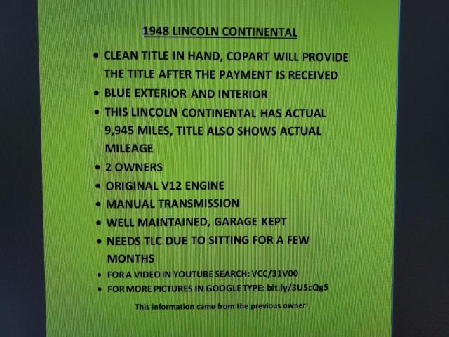 8H181814 - 1948 LINCOLN CONTINENTL BLUE photo 10