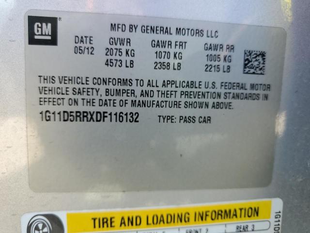 1G11D5RRXDF116132 - 2013 CHEVROLET MALIBU 1LT 银色 照片 10