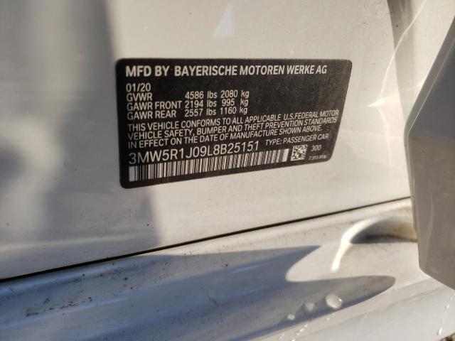 3MW5R1J09L8B25151 - 2020 BMW 330I WHITE photo 10