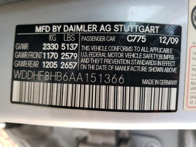 WDDHF8HB6AA151366 - 2010 MERCEDES-BENZ E 350 4MAT SILVER photo 10