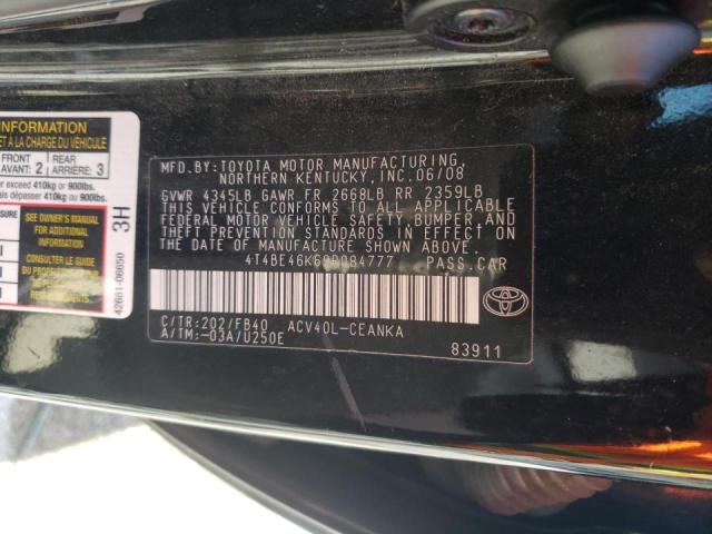 4T4BE46K69R084777 - 2009 TOYOTA CAMRY BASE BLACK photo 10