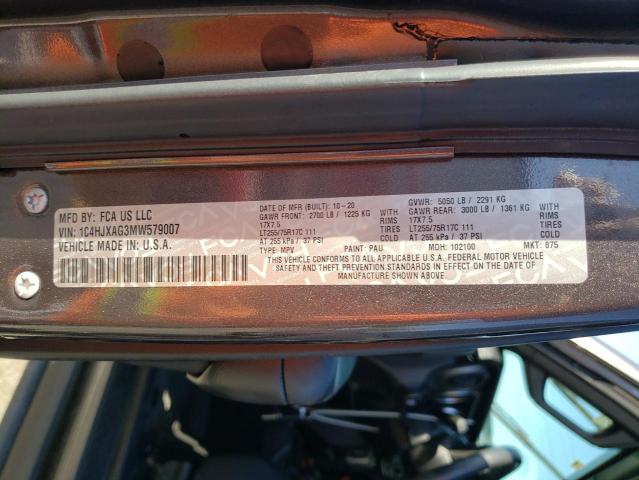 1C4HJXAG3MW579007 - 2021 JEEP WRANGLER S CHARCOAL photo 10