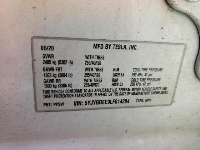 5YJYGDEE9LF014284 - 2020 TESLA MODEL Y أبيض صورة 10