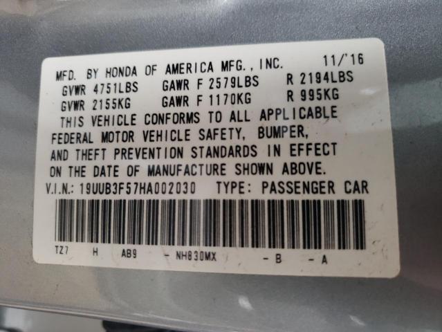 19UUB3F57HA002030 - 2017 ACURA TLX TECH SILVER photo 10