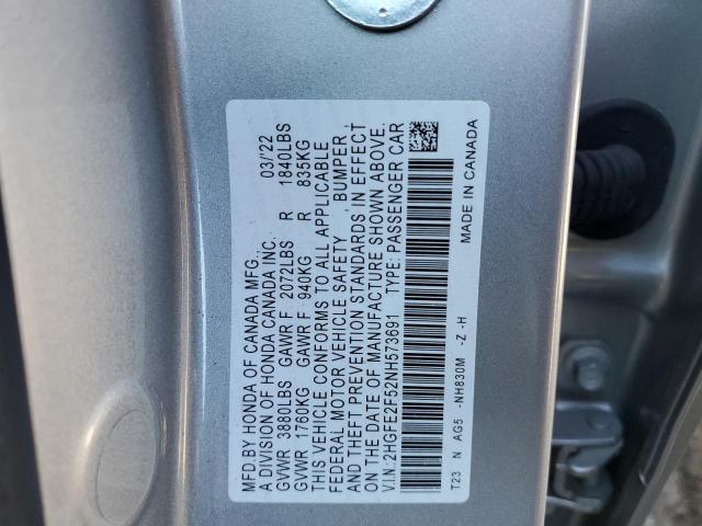 2HGFE2F52NH573691 - 2022 HONDA CIVIC SPOR 未知 - 不可接受的库存 照片 10