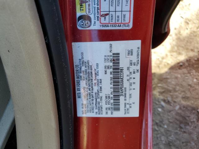 3FAHP0JG0AR223981 - 2010 FORD FUSION SEL RED photo 10
