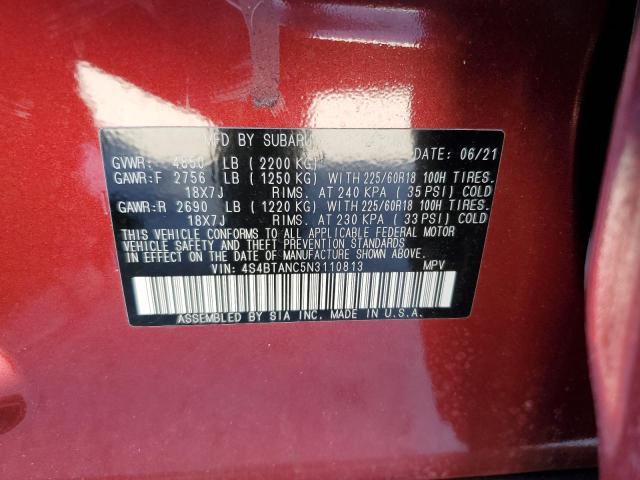 4S4BTANC5N3110813 - 2022 SUBARU OUTBACK LI RED photo 10