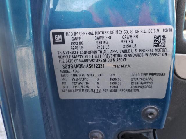 3GNBAADB1AS612331 - 2010 CHEVROLET HHR LS  photo 10