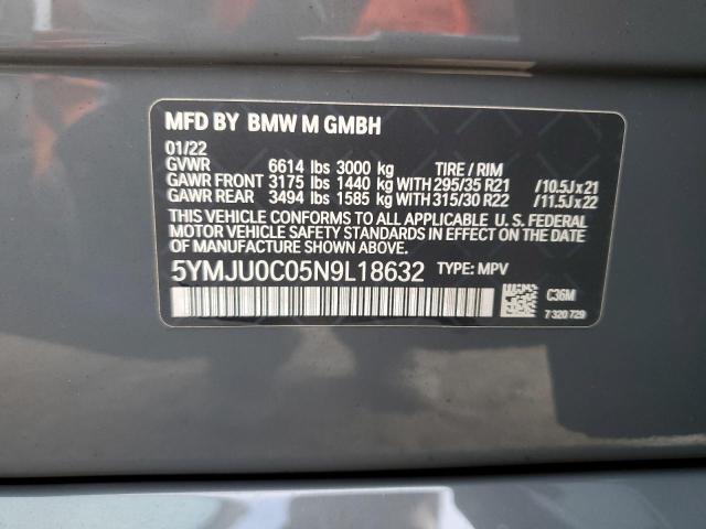 5YMJU0C05N9L18632 - 2022 BMW X5 M CHARCOAL photo 10