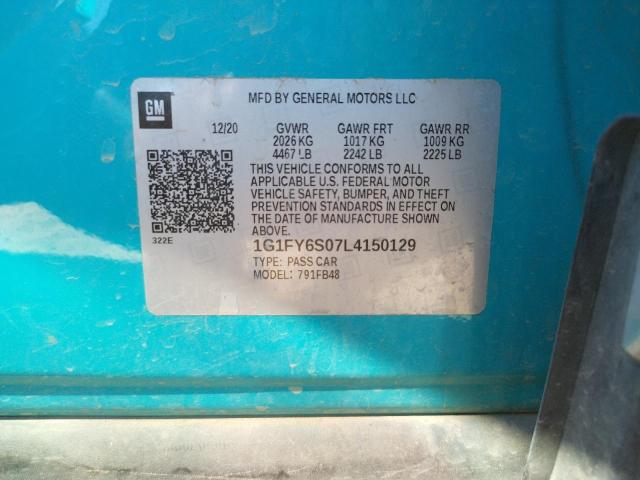 1G1FY6S07L4150129 - 2020 CHEVROLET BOLT EV LT BLUE photo 10