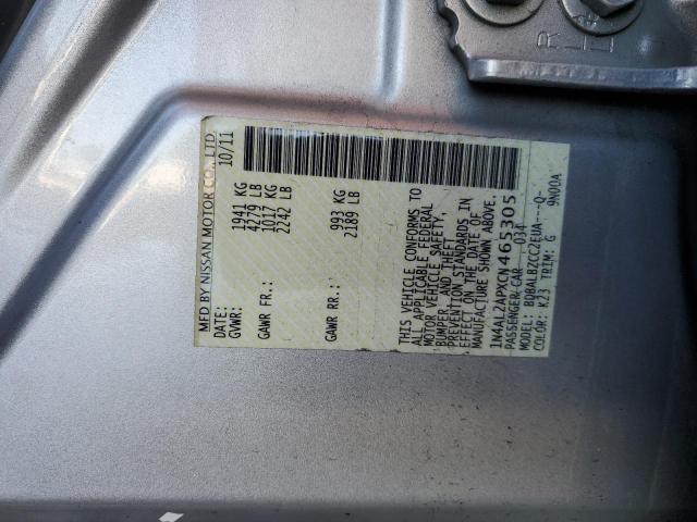 1N4AL2APXCN465305 - 2012 NISSAN ALTIMA BAS SILVER photo 10