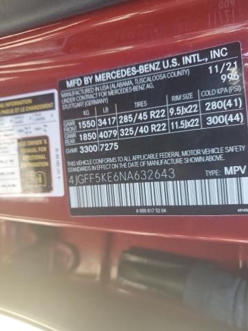 4JGFF5KE6NA632643 - 2022 MERCEDES-BENZ GLS 450 4M RED photo 10