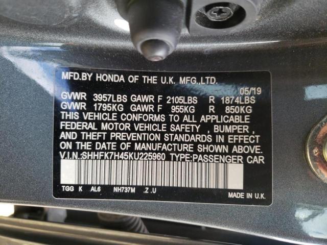 SHHFK7H45KU225960 - 2019 HONDA CIVIC SPOR 石墨色 照片 10