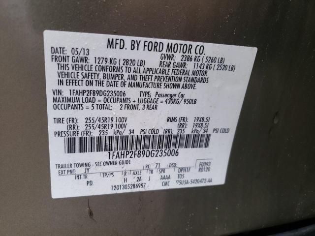 1FAHP2F89DG235006 - 2013 FORD TAURUS LIM TAN photo 10