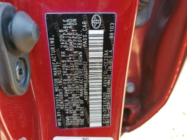 4T1B11HK0JU533702 - 2018 TOYOTA CAMRY LE A Қызыл фото 10