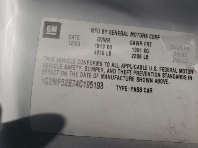 1G2NF52E74C195193 - 2004 PONTIAC GRAND AM S WHITE photo 10