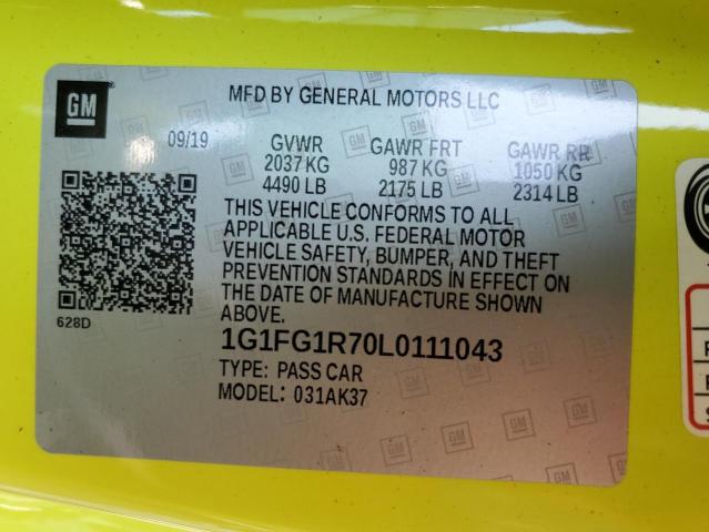 1G1FG1R70L0111043 - 2020 CHEVROLET CAMARO SS Сары фото 10