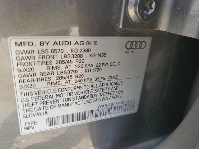 WA1VABF77HD015502 - 2017 AUDI Q7 PRESTIG CHARCOAL photo 10