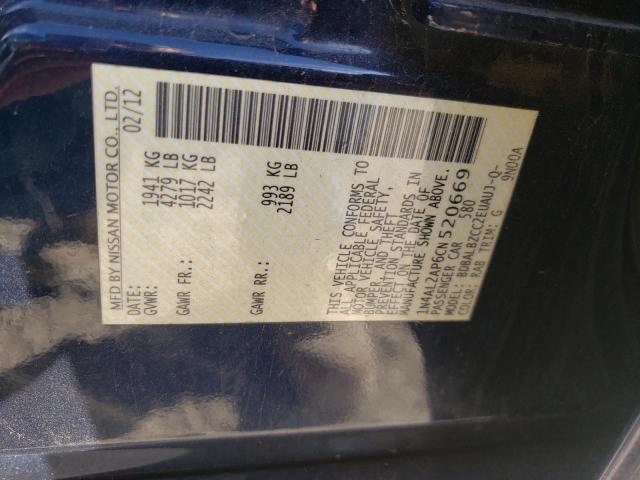 1N4AL2AP6CN520669 - 2012 NISSAN ALTIMA BAS BLUE photo 10