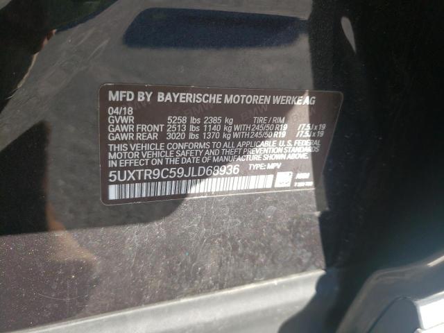 5UXTR9C59JLD68936 - 2018 BMW X3 XDRIVE3 GRAY photo 10