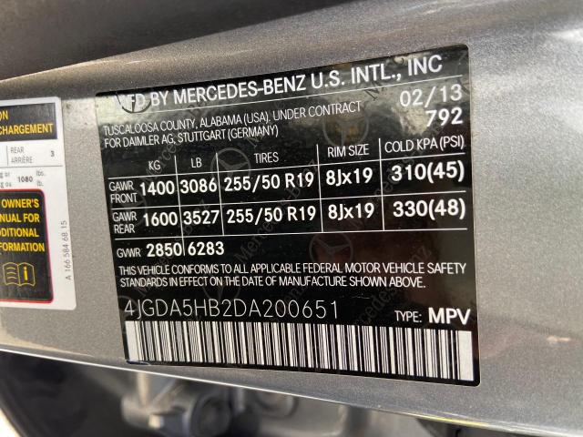 4JGDA5HB2DA200651 - 2013 MERCEDES-BENZ ML 350 4MA GRAY photo 10